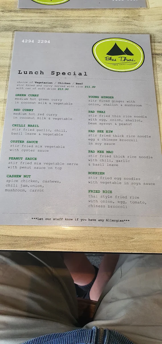 Menu, Phu Thai Restaurant (Helensburgh)
