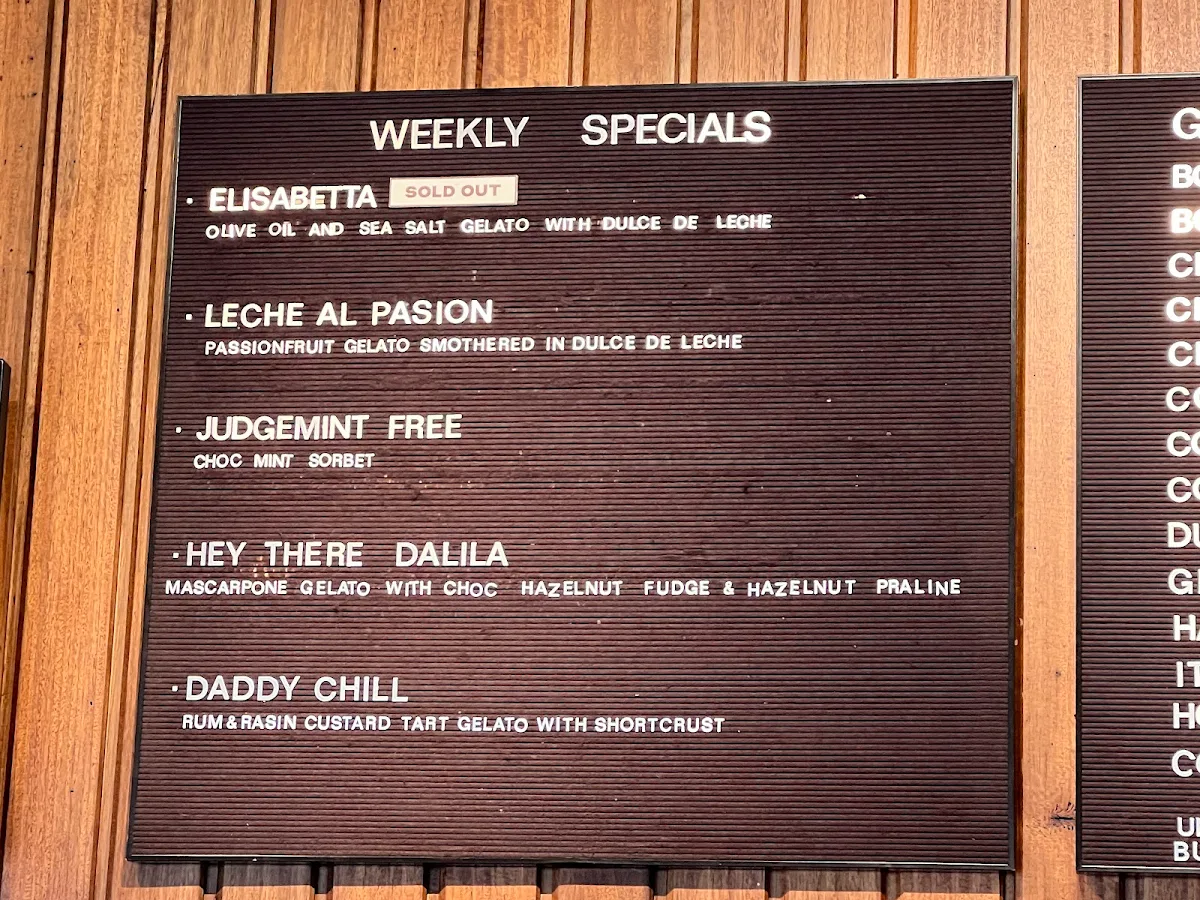 Menu, Gelato Messina Richmond