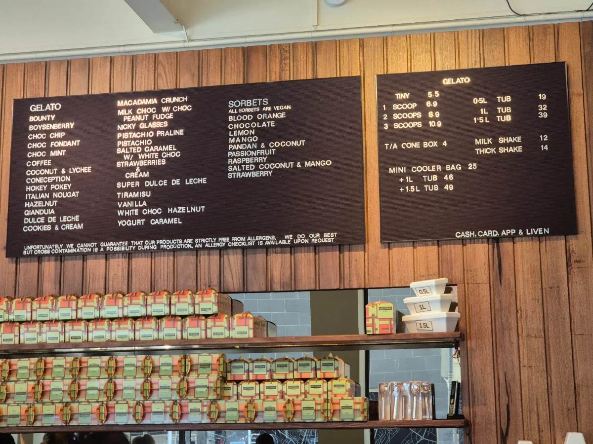 Menu, Gelato Messina Richmond