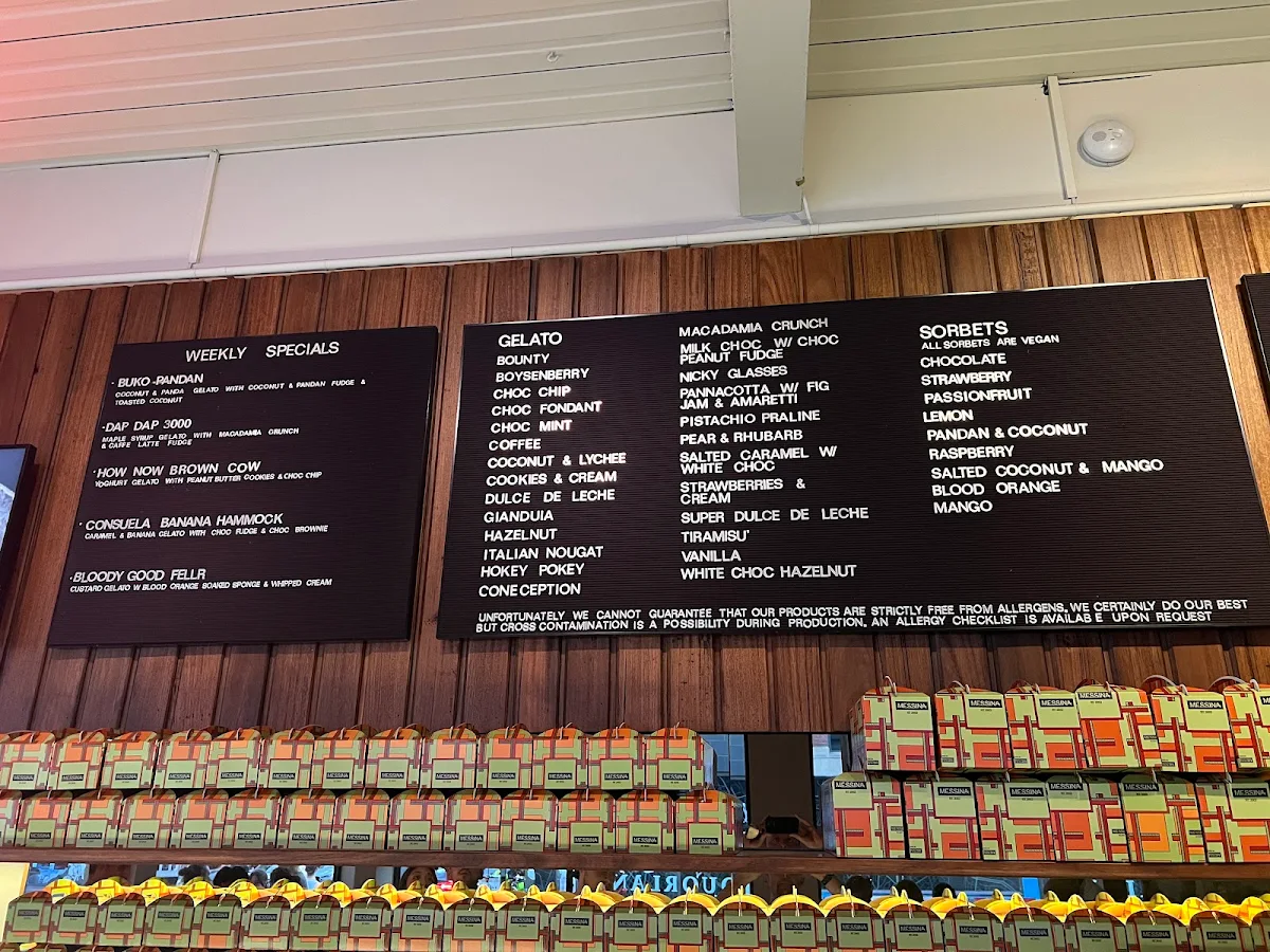 Menu, Gelato Messina Richmond