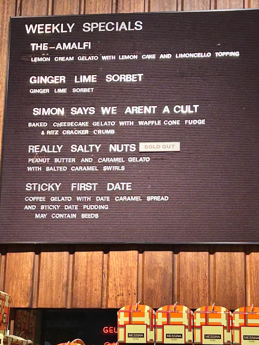Menu, Gelato Messina Richmond