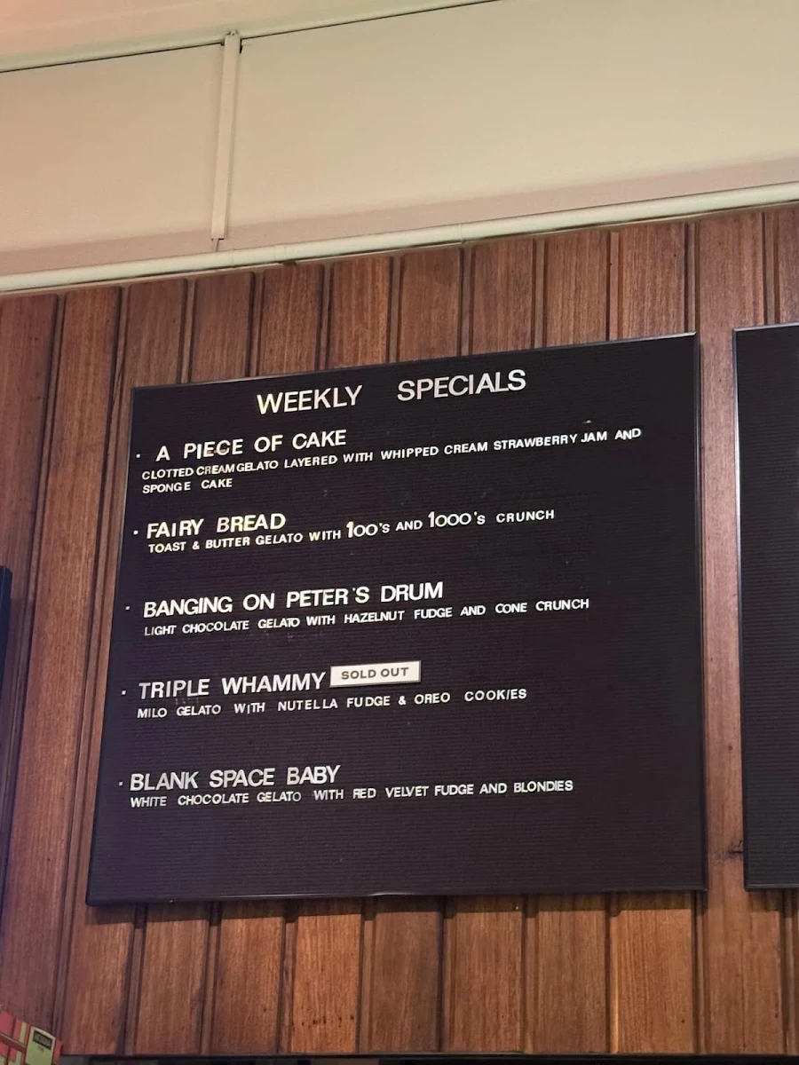 Menu, Gelato Messina Richmond