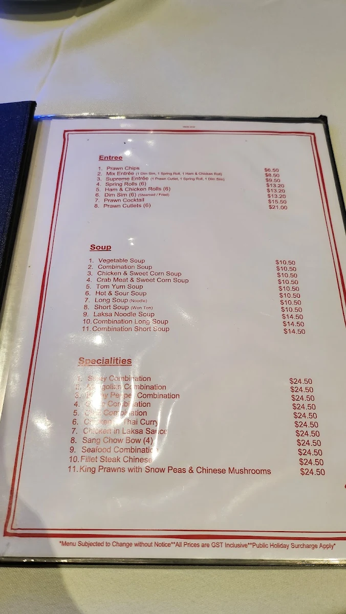Menu, On Lee