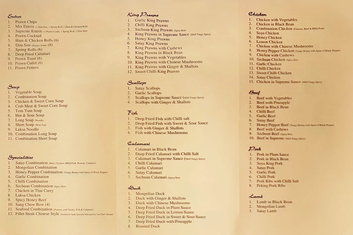 Menu, On Lee