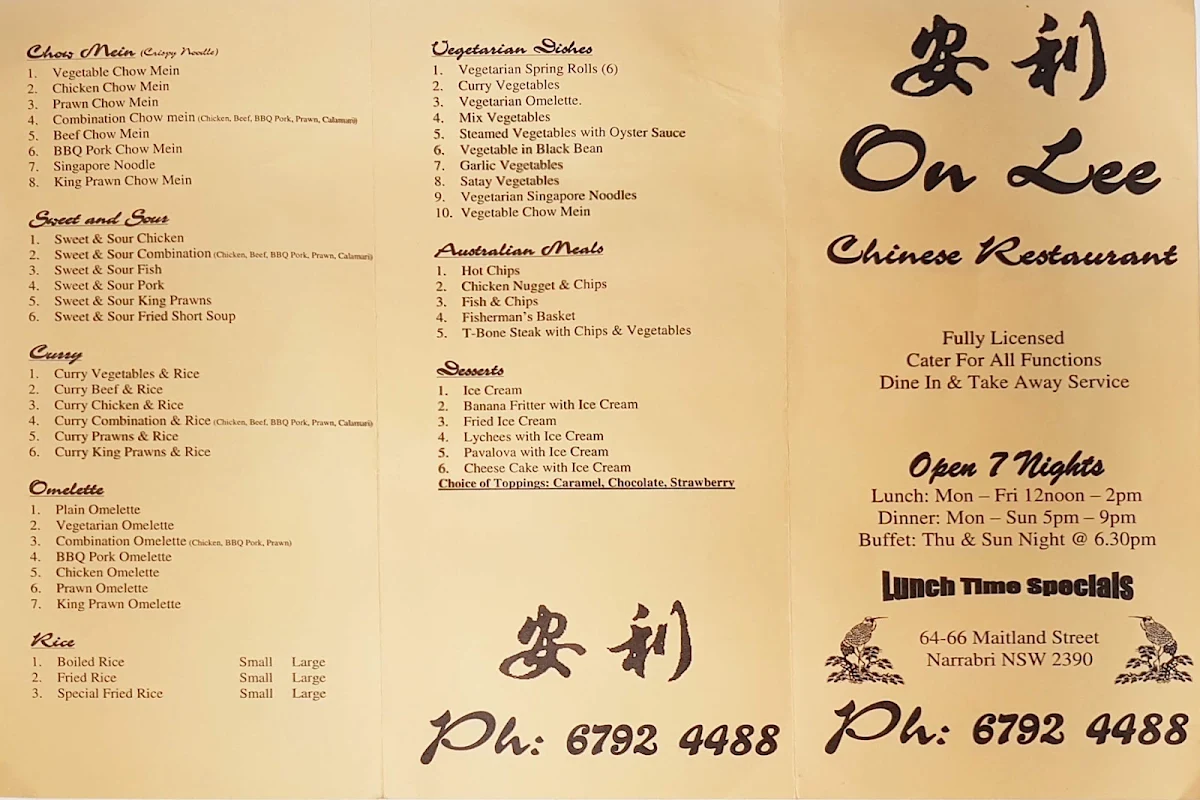 Menu, On Lee