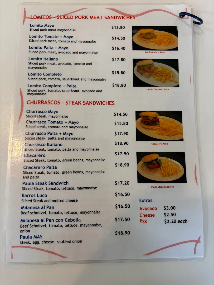 Menu, Paula Continental Cakes