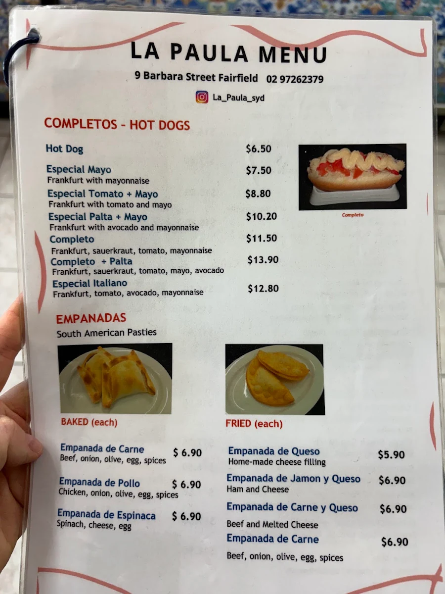 Menu, Paula Continental Cakes