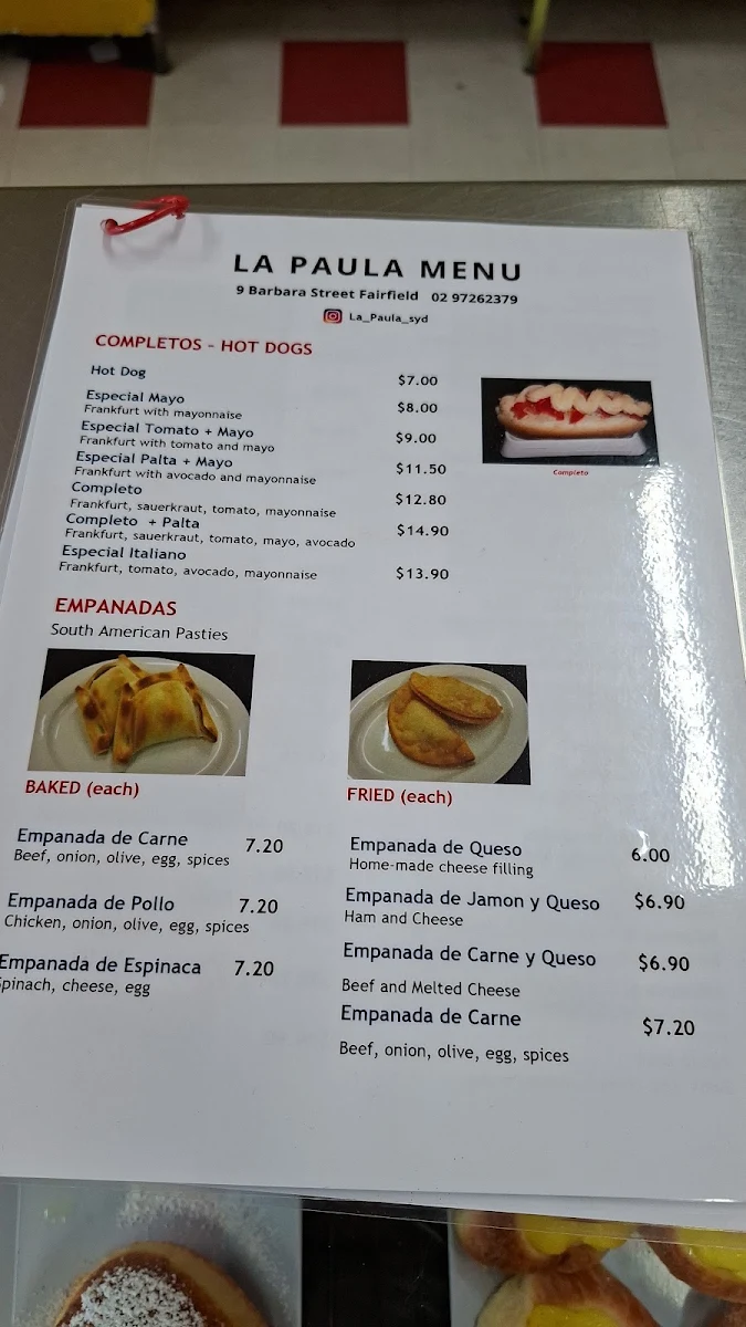 Menu, Paula Continental Cakes