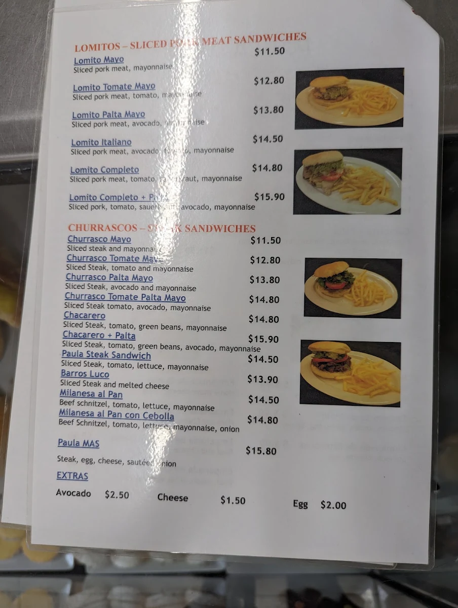 Menu, Paula Continental Cakes