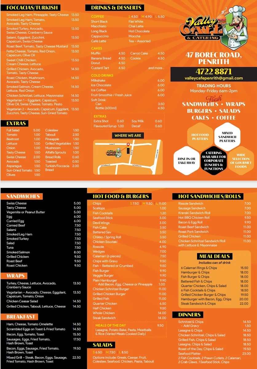 Menu, Valley Cafe