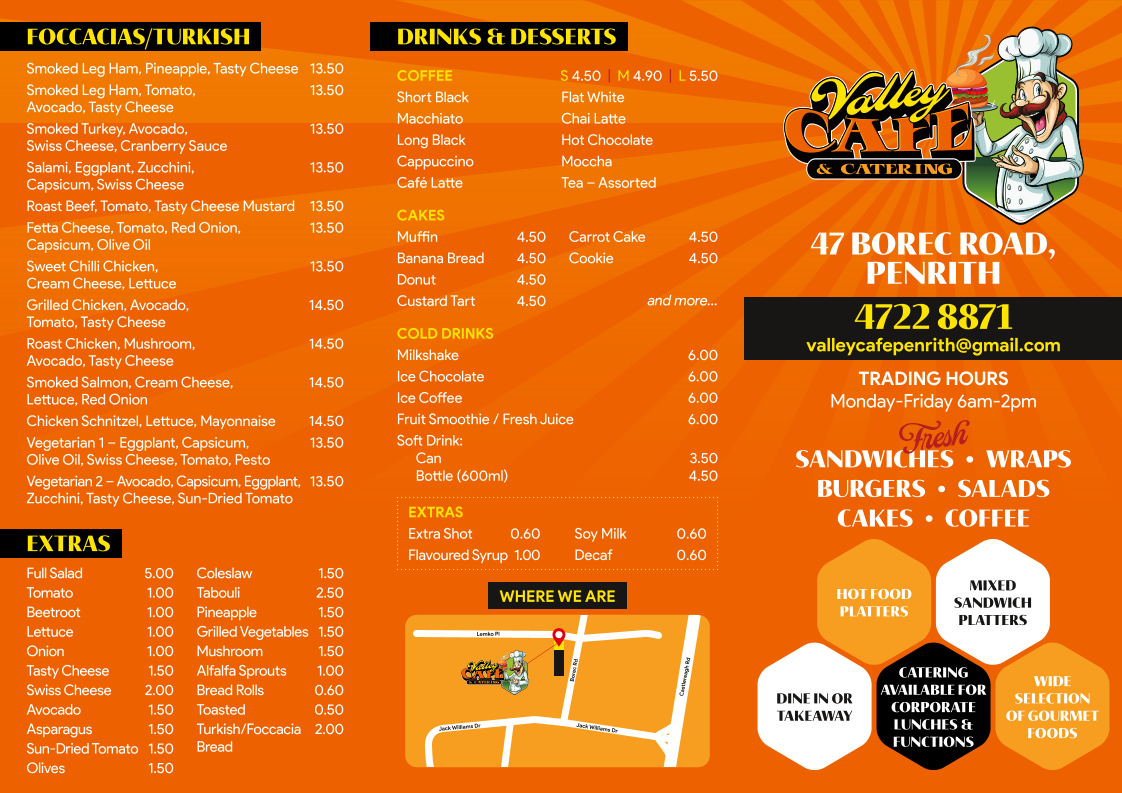 Menu, Valley Cafe