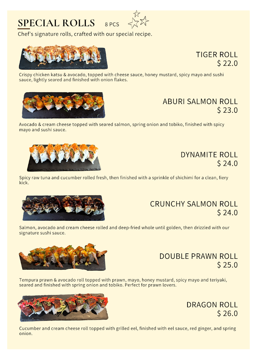 Menu, Issho sushi - Carseldine