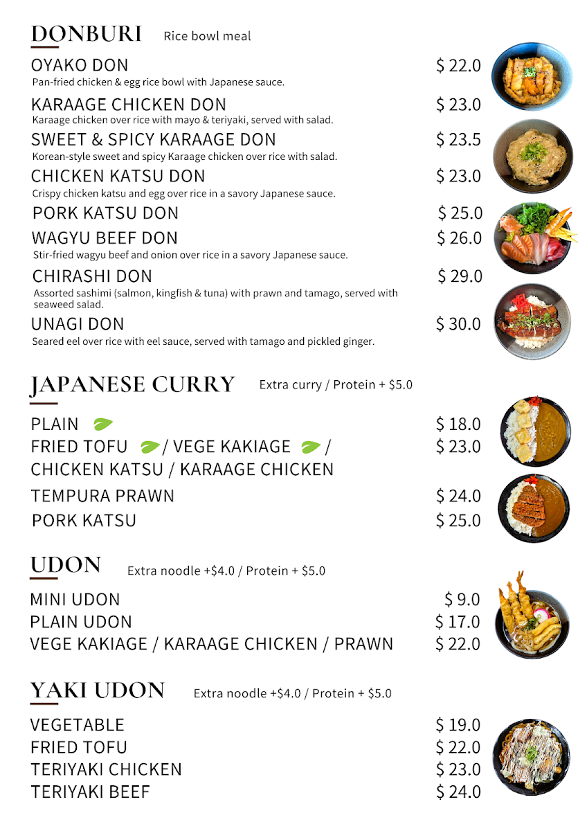 Menu, Issho sushi - Carseldine