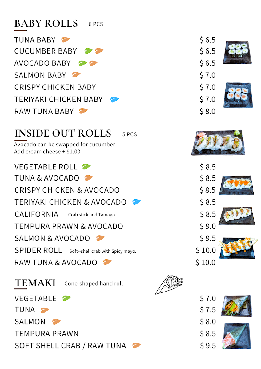 Menu, Issho sushi - Carseldine