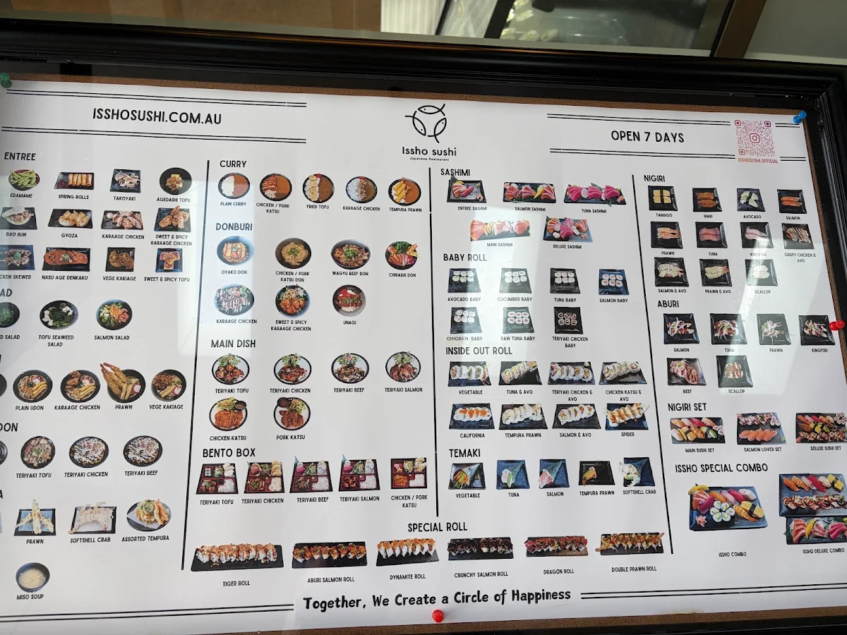 Menu, Issho sushi - Carseldine