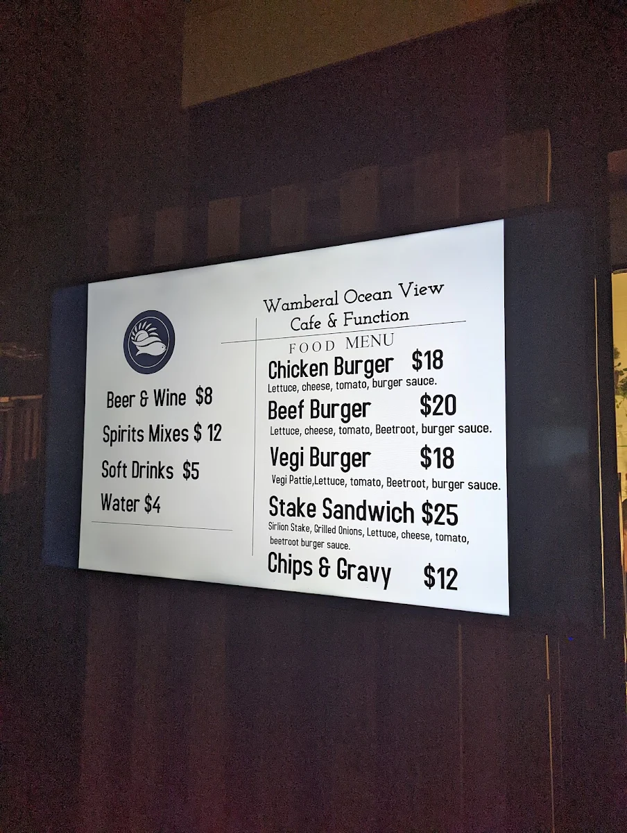 Menu, Wamberal Ocean View Cafe