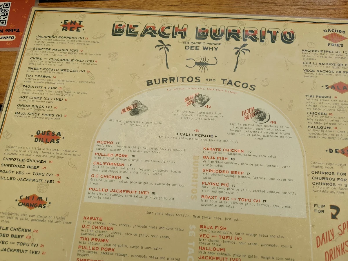 Menu, Beach Burrito Co. Dee Why