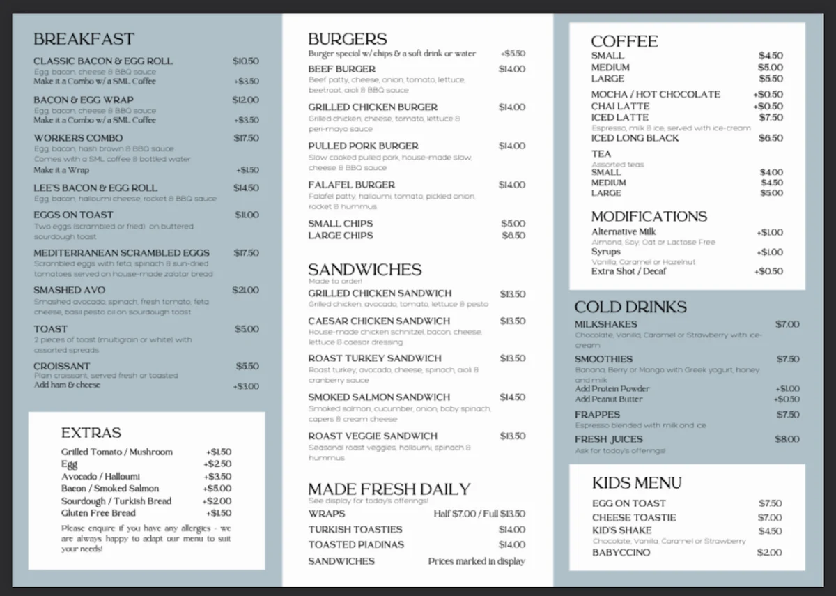 Menu, Mini Espresso By Lee