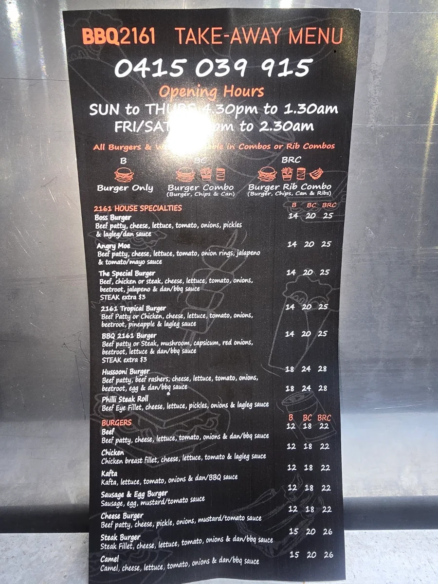 Menu, BBQ 2161