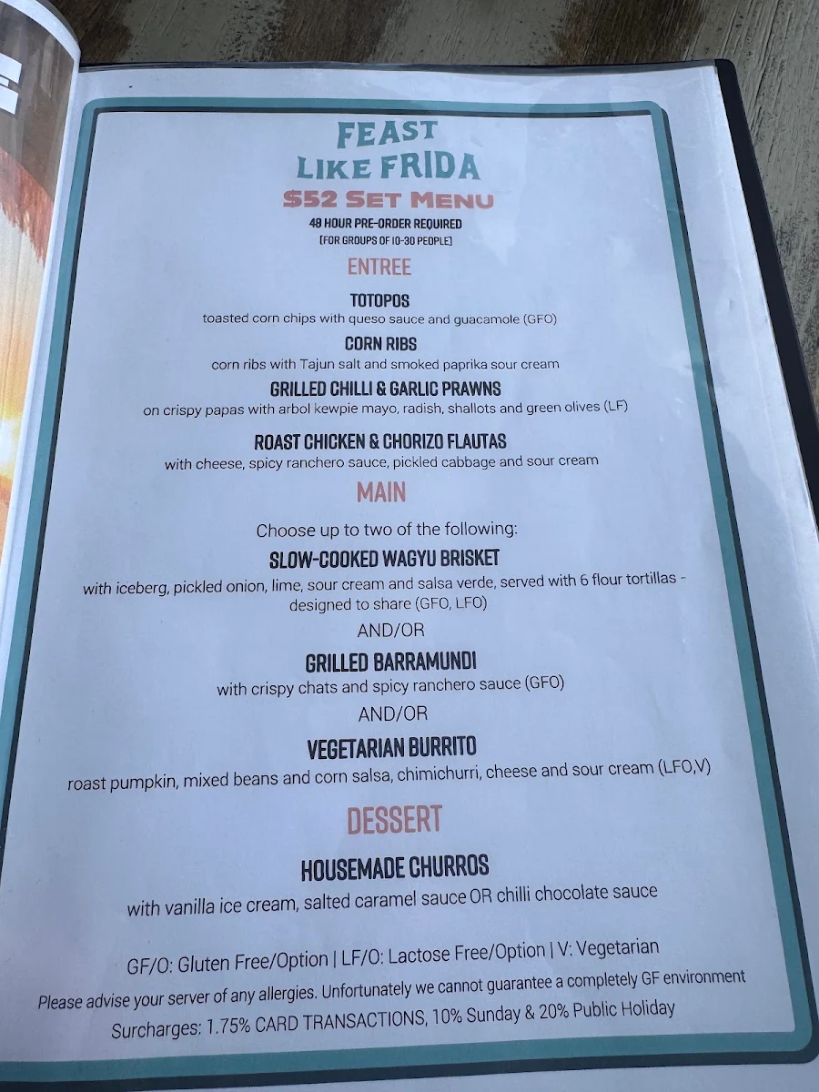 Menu, Si Señorita Forster