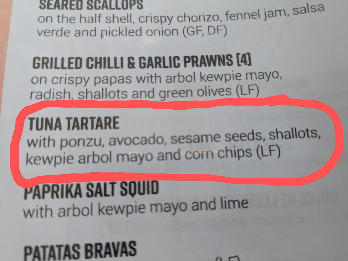 Menu, Si Señorita Forster