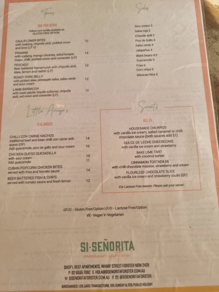 Menu, Si Señorita Forster