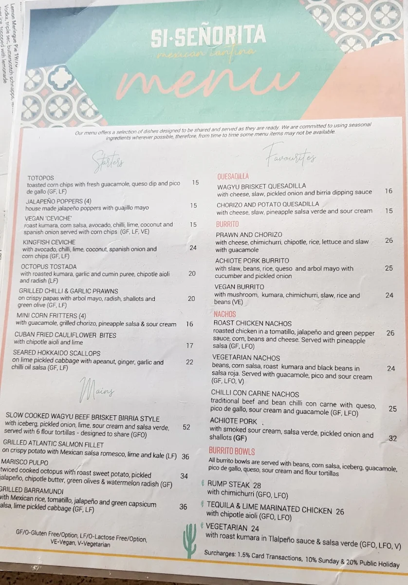 Menu, Si Señorita Forster