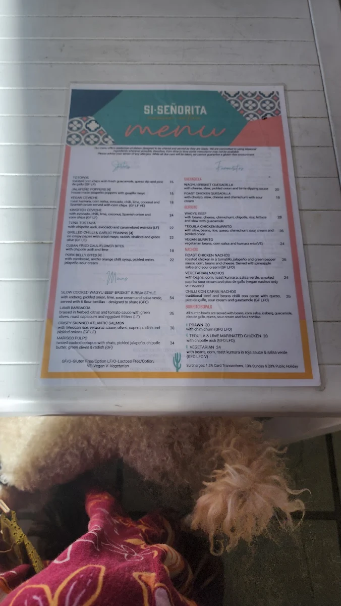 Menu, Si Señorita Forster