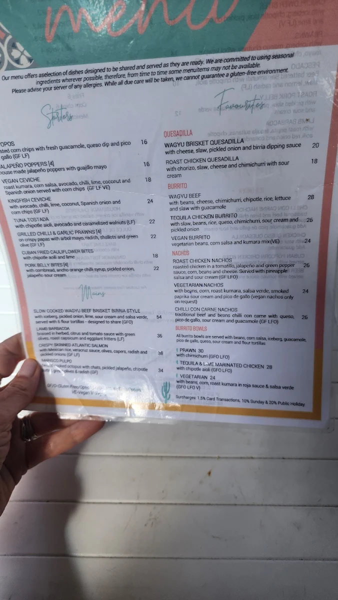 Menu, Si Señorita Forster