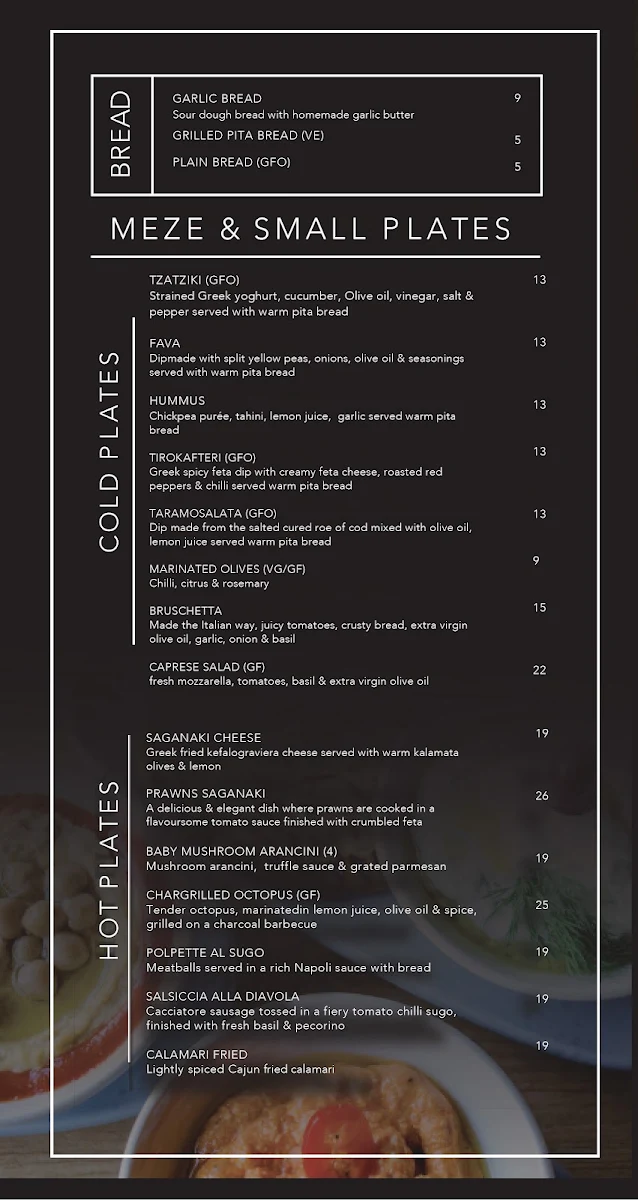 Menu, Grissini Greek Italian Restaurant