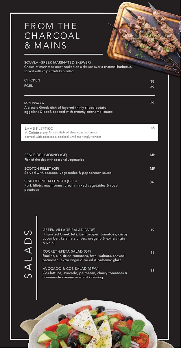 Menu, Grissini Greek Italian Restaurant