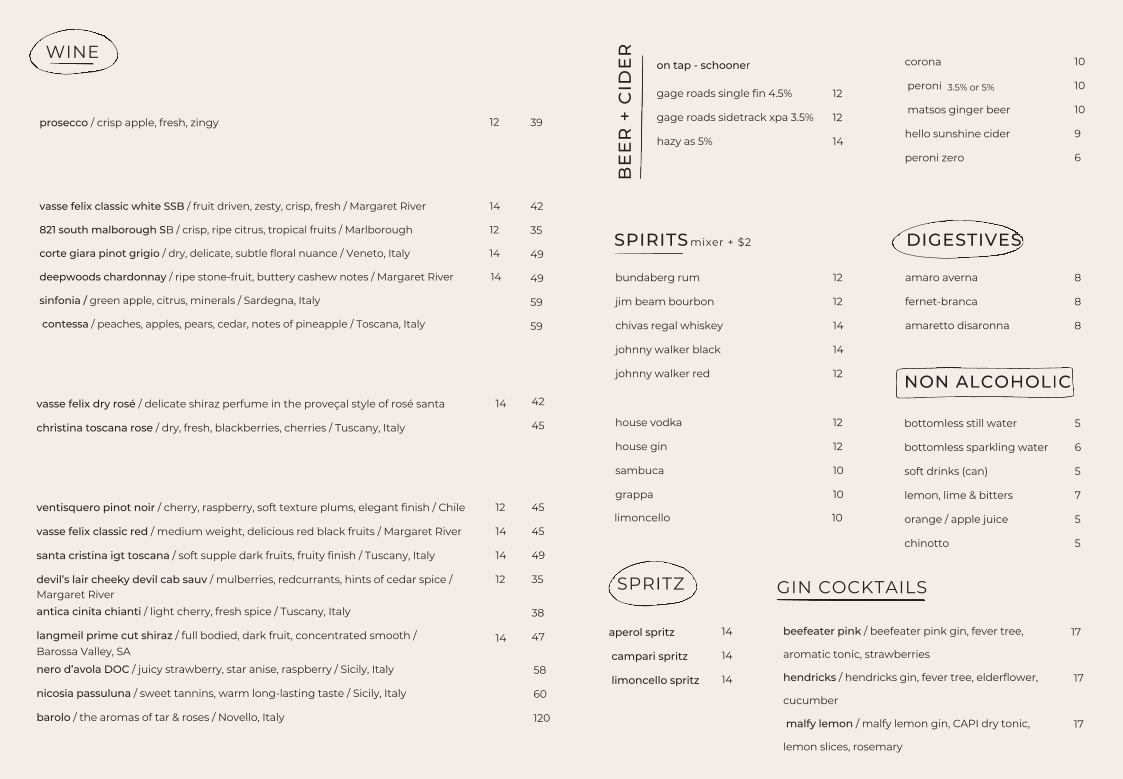 Menu, Grissini Greek Italian Restaurant
