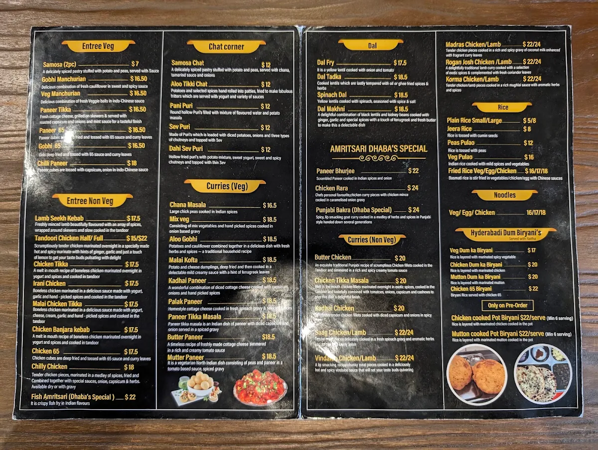 Menu, Amritsari Dhaba