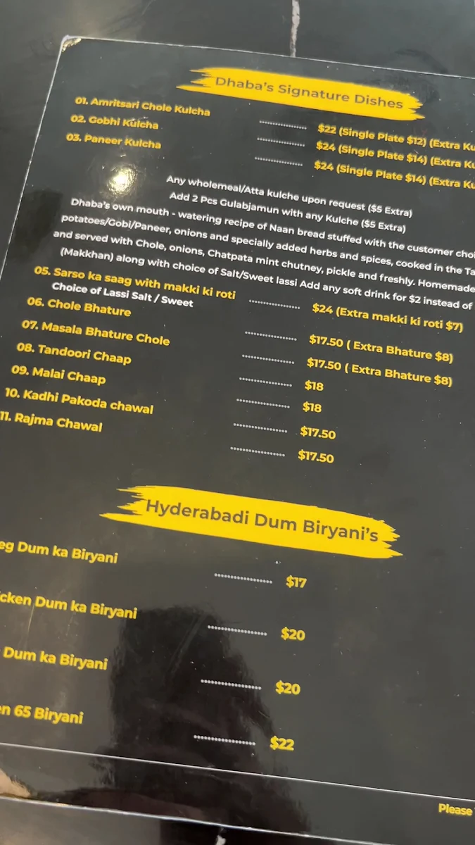 Menu, Amritsari Dhaba