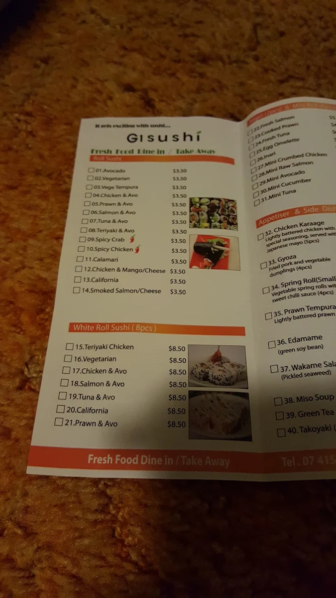 Menu, G1 Sushi