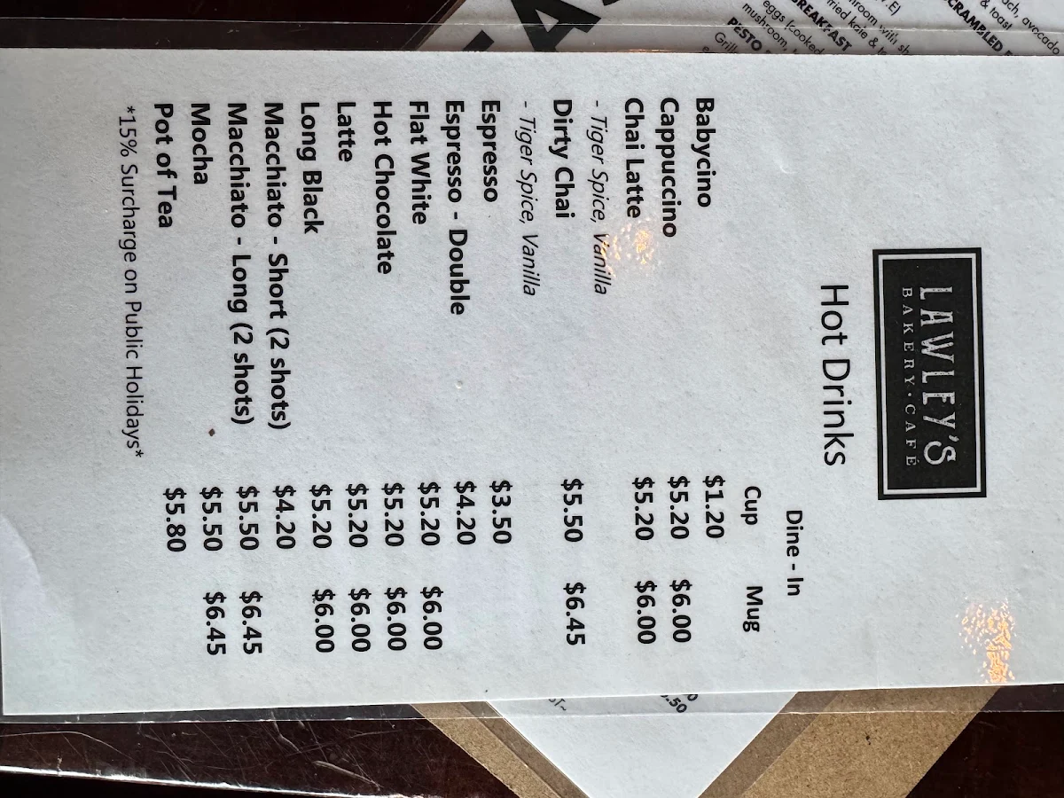 Menu, Lawley's Bakery Cafe