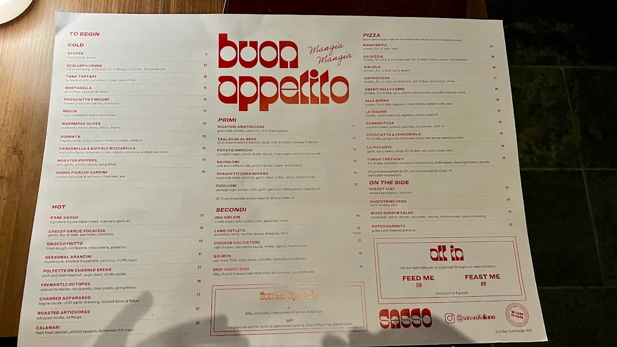 Menu, Sasso Italiano