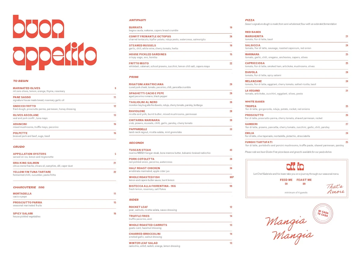 Menu, Sasso Italiano