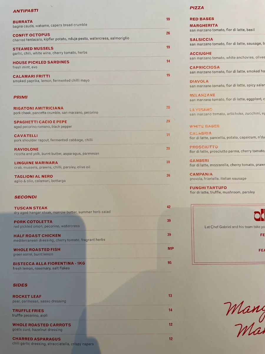 Menu, Sasso Italiano