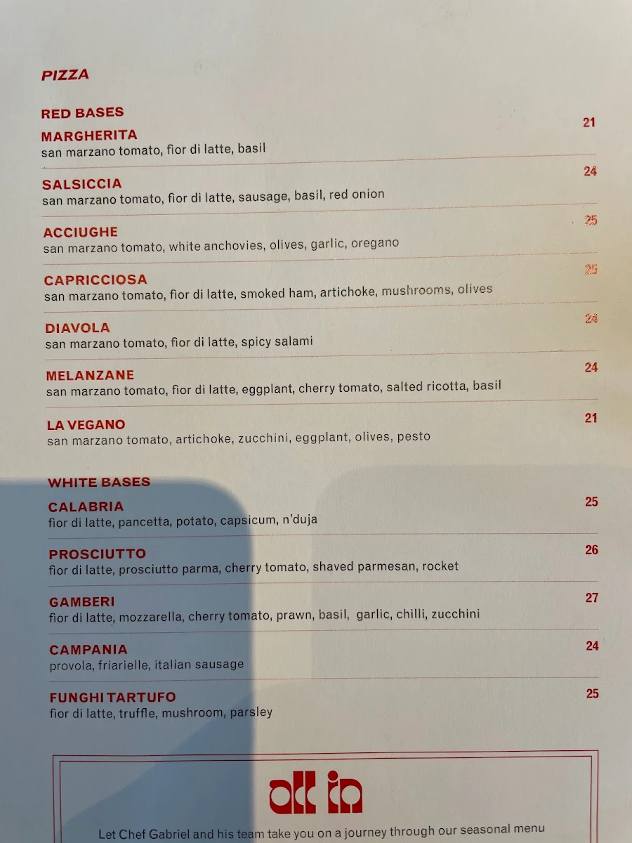 Menu, Sasso Italiano