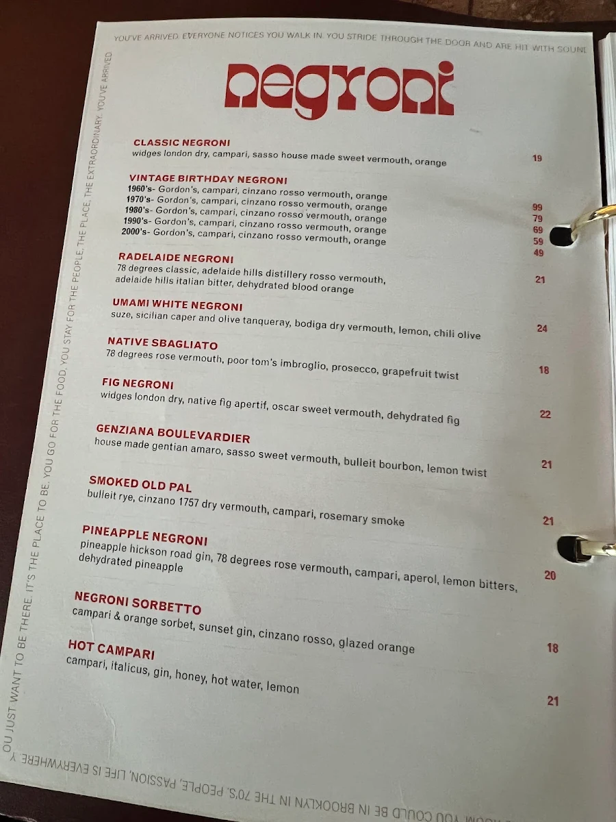 Menu, Sasso Italiano