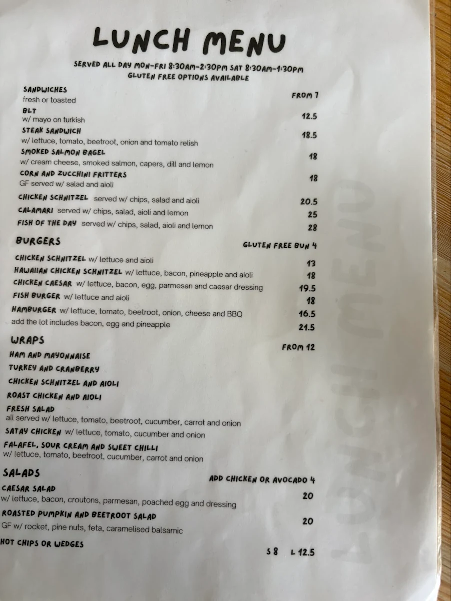 Menu, Akora Cafe