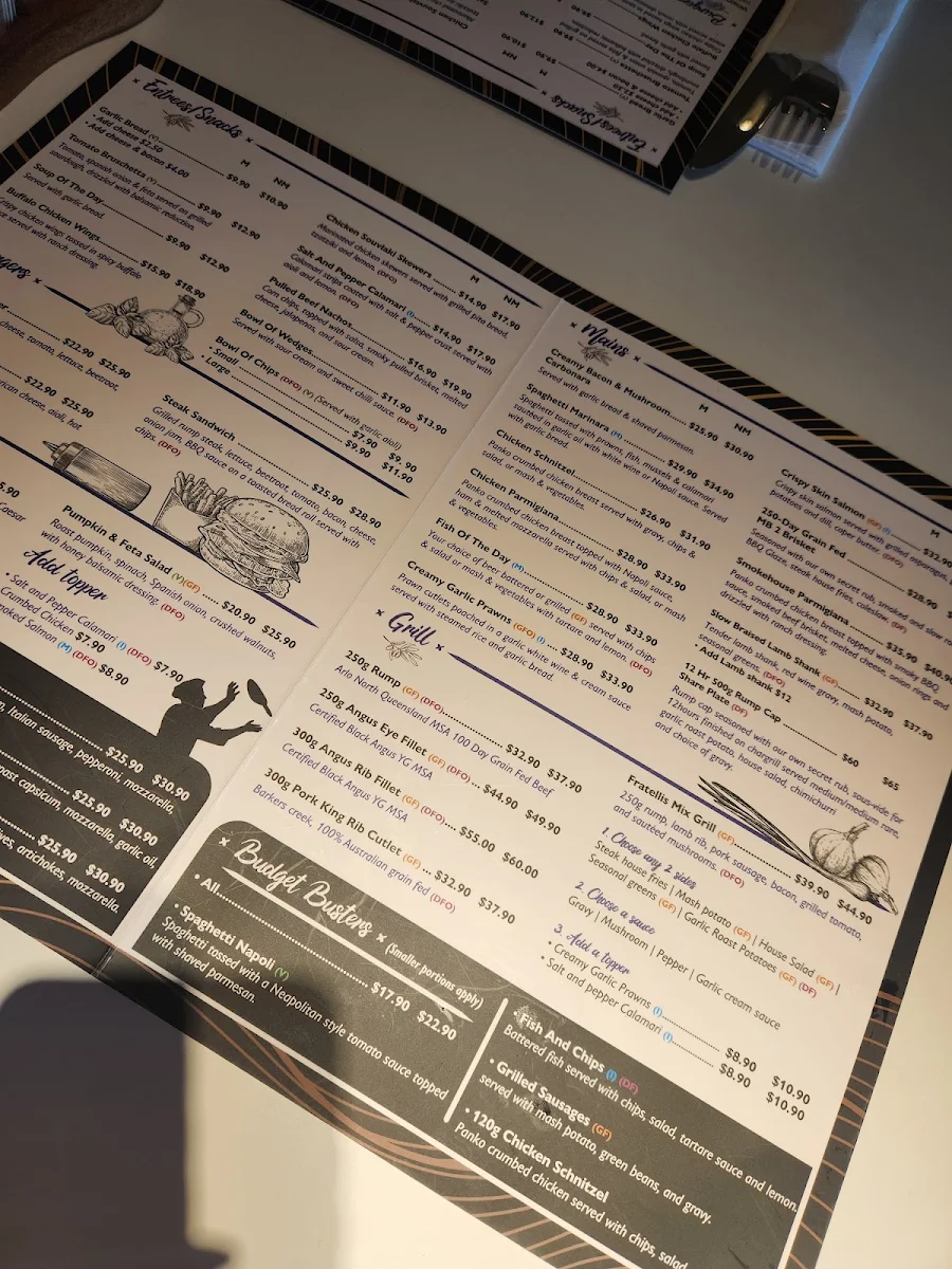 Menu, Brothers Leagues Club Cairns