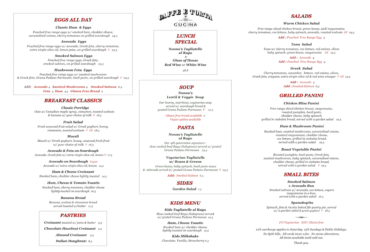 Menu, Caffé E Torta