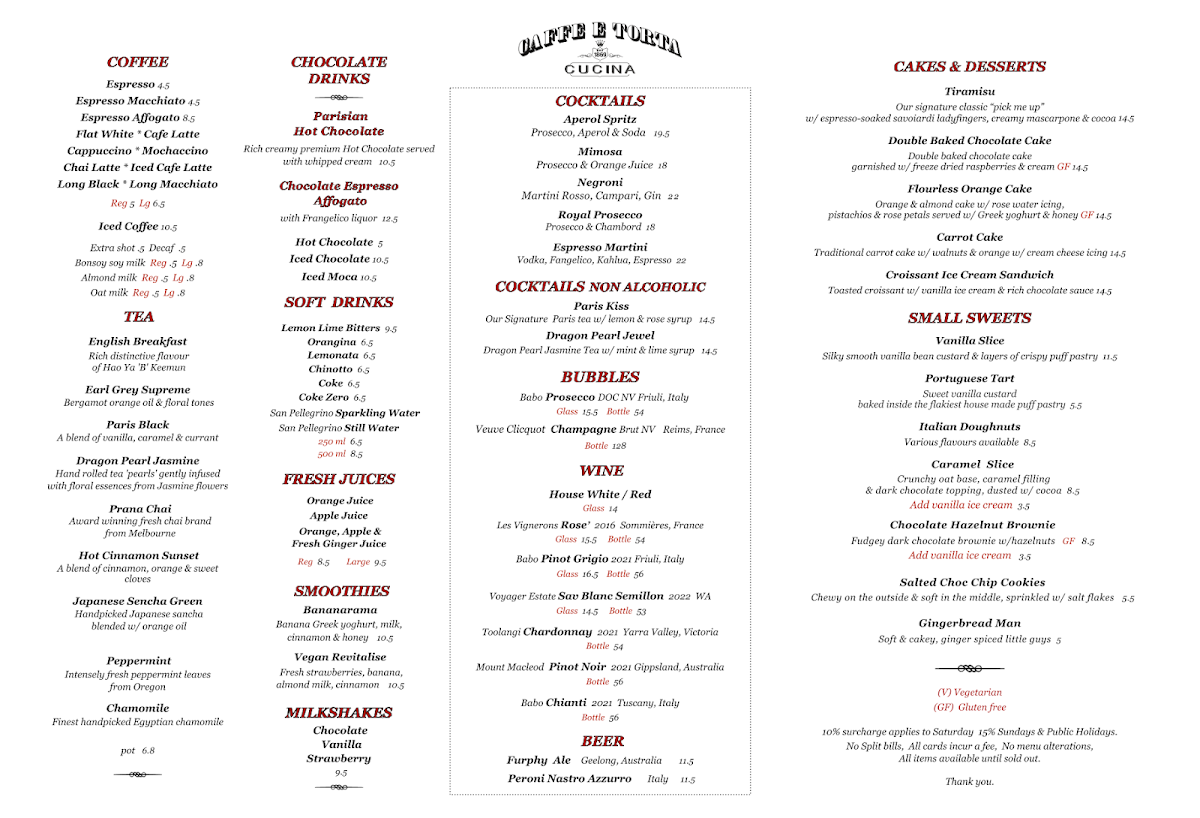 Menu, Caffé E Torta