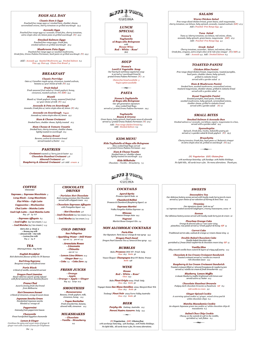 Menu, Caffé E Torta