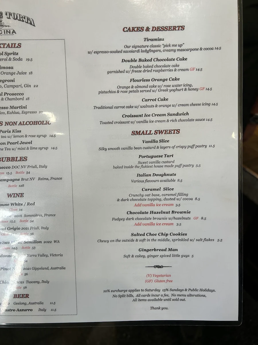 Menu, Caffé E Torta