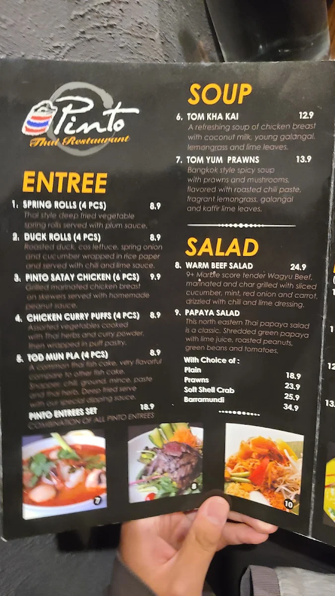 Menu, Pinto Thai Restaurant