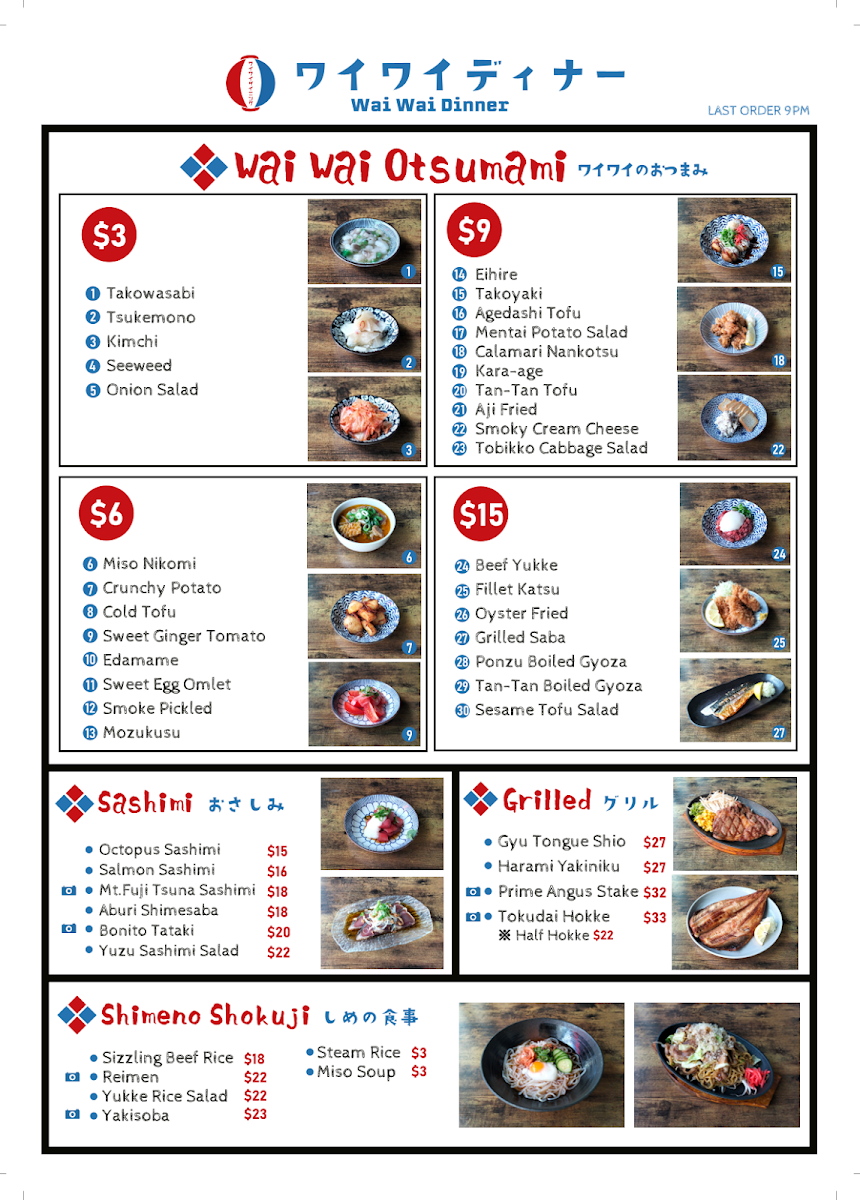 Menu, WAI-WAI Dining