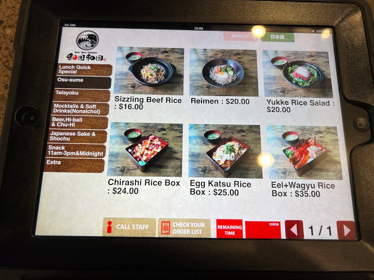 Menu, WAI-WAI Dining